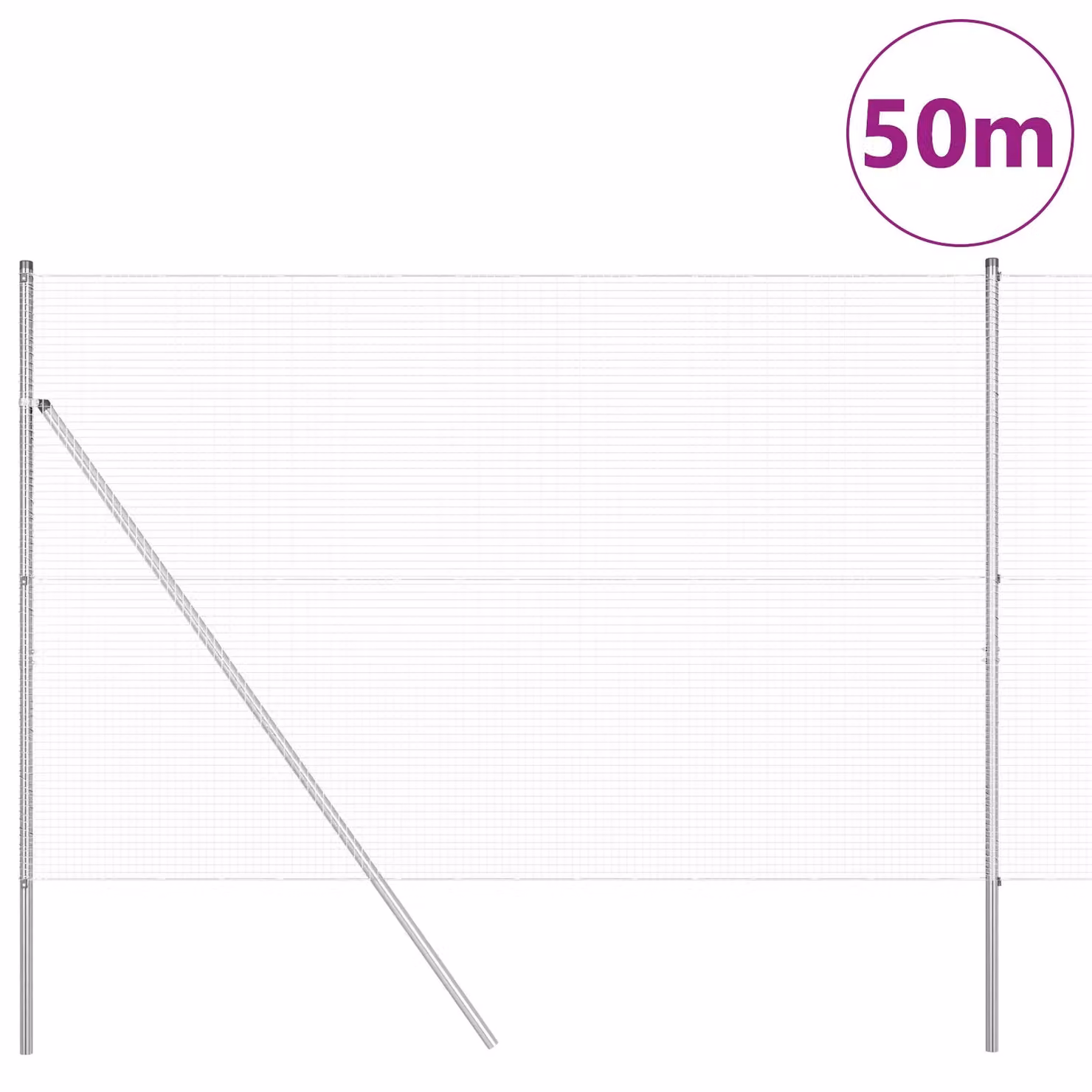 Berkfield Home Galvanised Steel Welded Wire Fence with 13 Posts, Silver, W: 1.5 m, L: 50 m – 2