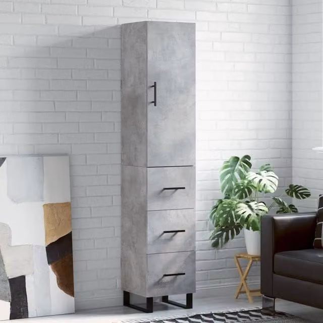 Berkfield Home Industrial Highboard in Concrete Grey, H 180 x W 34.5 x D 34 cm