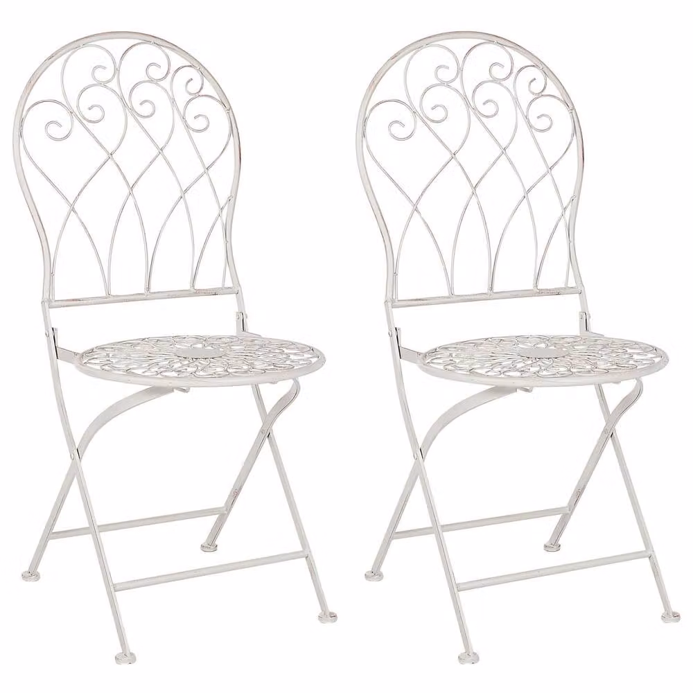 Wyld and Coco Home Folding Bistro Chair in White Distressed Metal, H 95 x W 40 x D 46 cm – 2