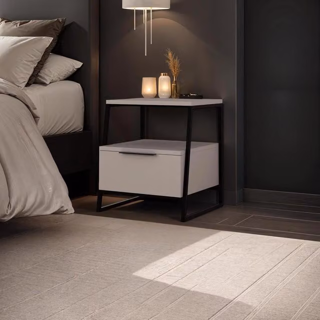 FWStyle Modern 1 Drawer Bedside Table with Black Frame in Mocha Grey