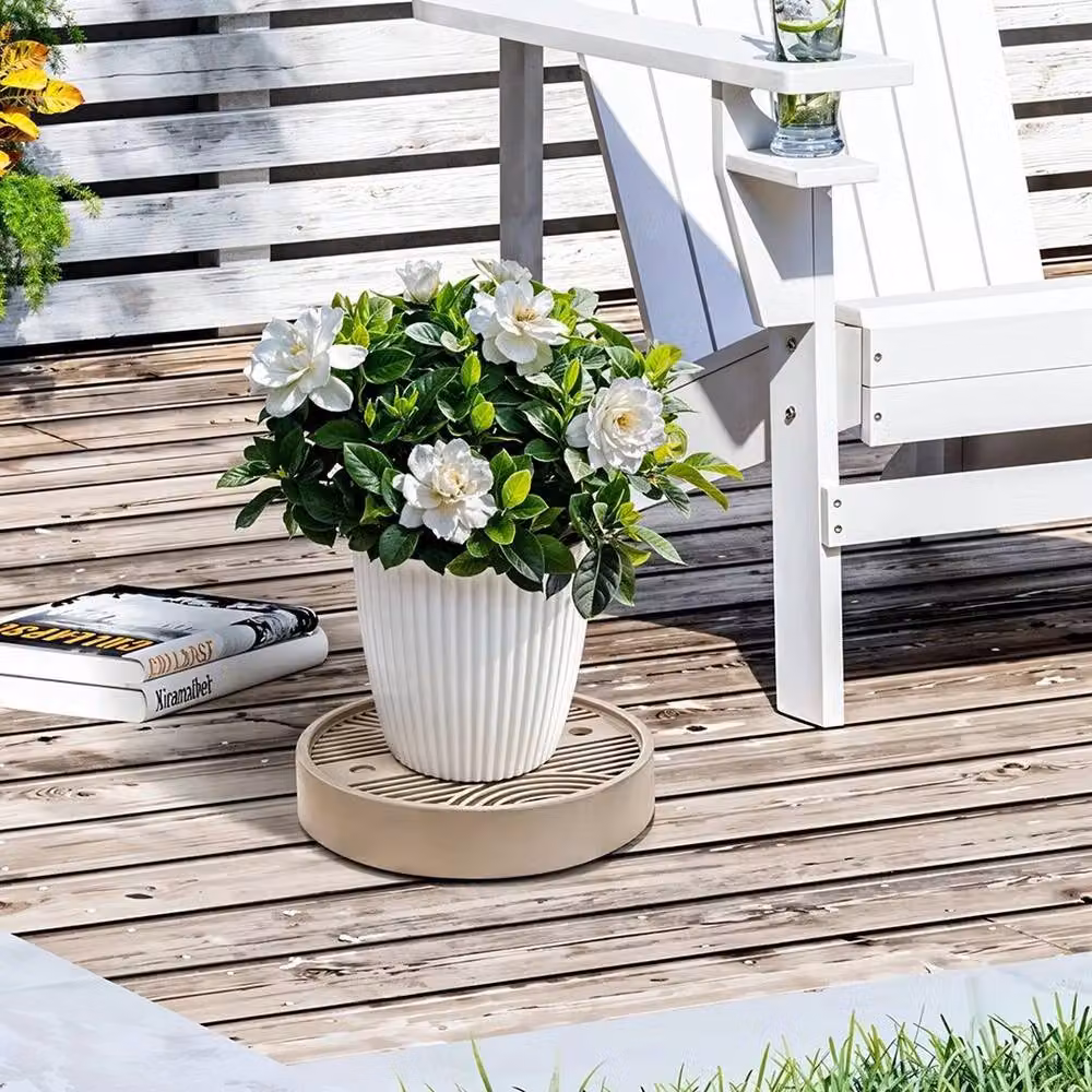 PAWNORA 3 in 1 Plastic and Metal Plant Pot Trolley Stand, Beige, Diameter: 38 cm – 4