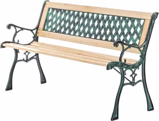 BIRCHTREE 3 Seater Cross Lattice Style Garden Bench in Natural Wood and Plastic with Geometric Design