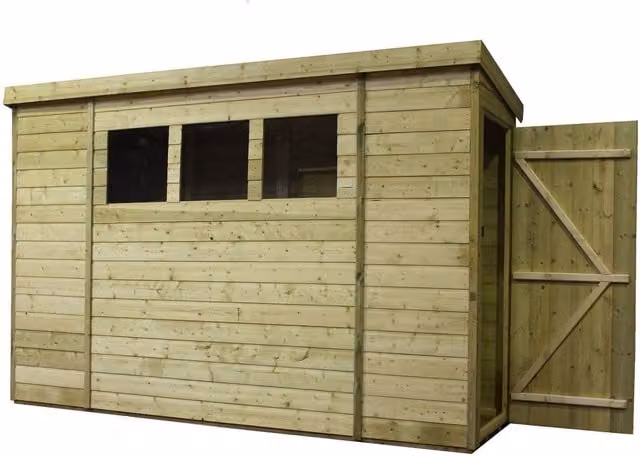 Empire Sheds Empire 2600 Pent Garden Shed in Green and Brown with Single Door and 3 Windows