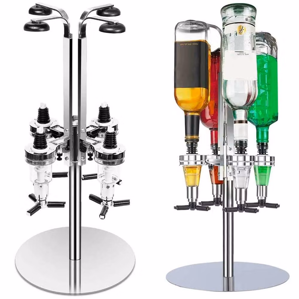 FLAVORA Silver Rotating 4 Bottle Metal Optic Drink Dispenser Stand – 2