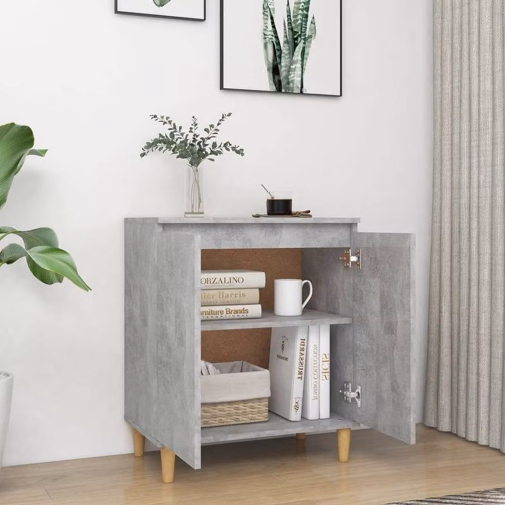 Berkfield Home Scandinavian Sideboard in Concrete Grey with Solid Wood Legs, W/D/H: 60 x 35 x 70 cm – 2