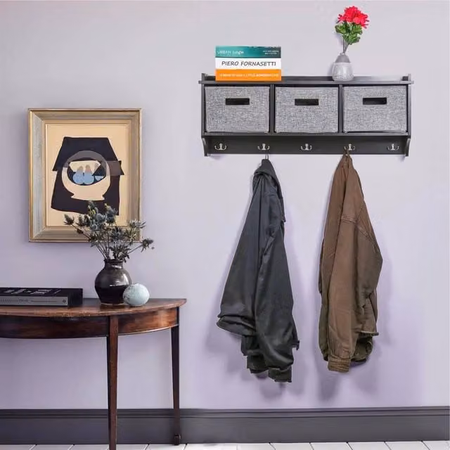 EONLION Wall Mounted Coat Rack with Shelf in Black and Dark Grey, Width: 50 cm – 1