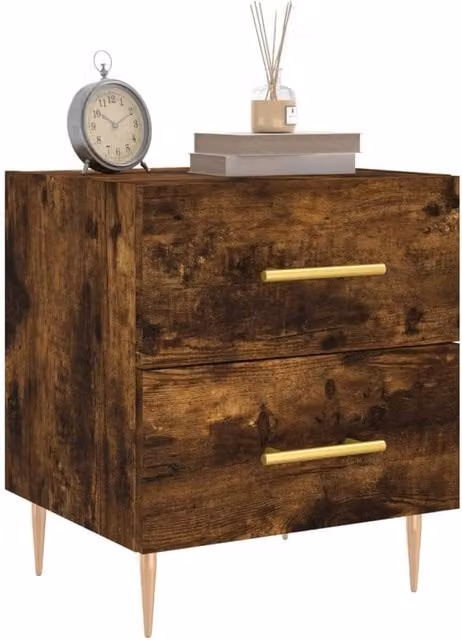 Berkfield Home Modern Bedside Cabinets, 2 Piece Set in Smoked Oak Brown, W/D/H: 40 x 35 x 47.5 cm