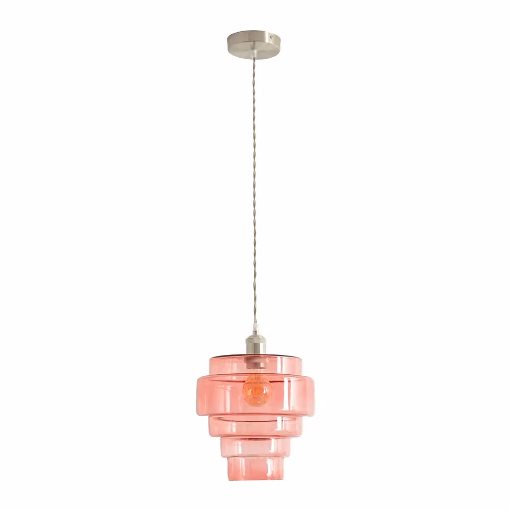 ValueLights Lane 5 Tier Layered Glass Ceiling Pendant Light in Pink and Brushed Chrome – 2