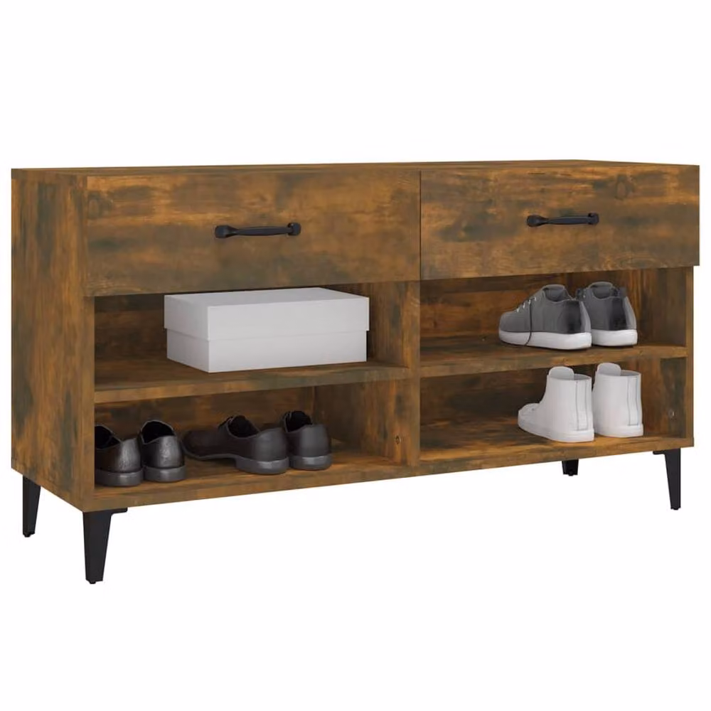 Berkfield Home Smoked Oak Shoe Cabinet in Brown, W/D/H: 102 x 35 x 55 cm – 3