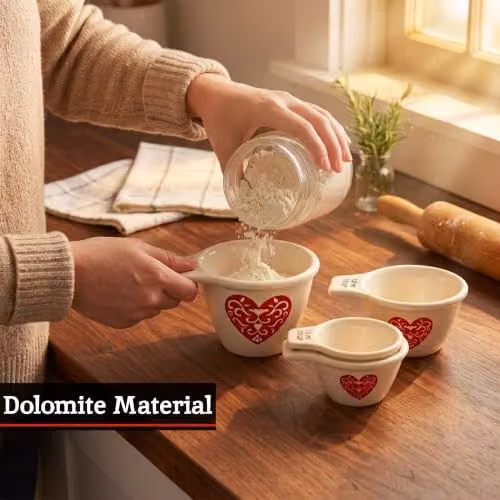 Orsina Ceramic Heart Measuring Cup Set with Printed Scale, Nesting Design in Red, Beige and White – 4