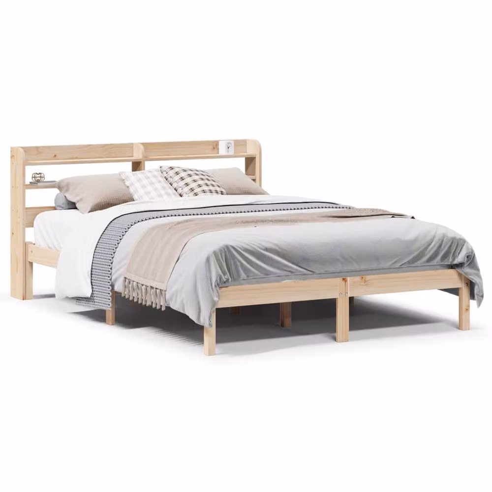 Berkfield Home Double Bed Frame in Brown Solid Pine Wood, W/D/H: 135 x 190 cm – 2
