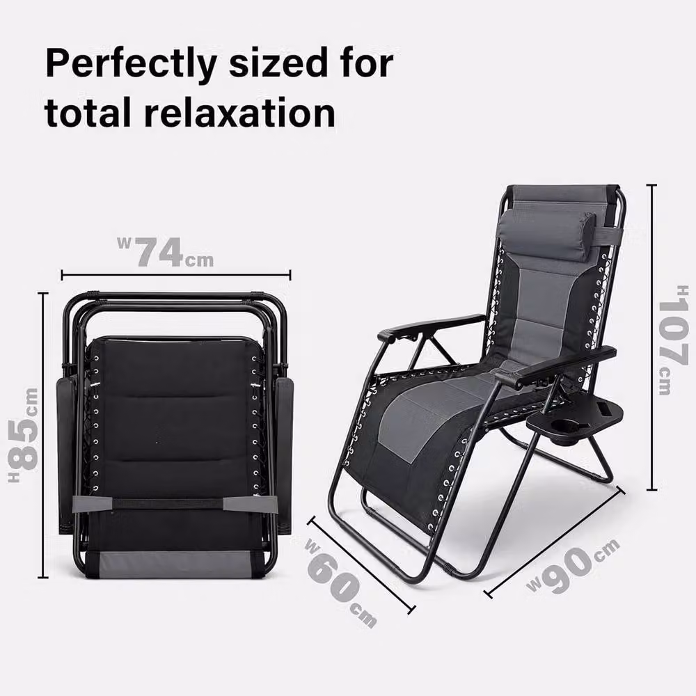 FLAVORA Heavy Duty Padded Sun Lounger in Grey with Steel Frame – 2