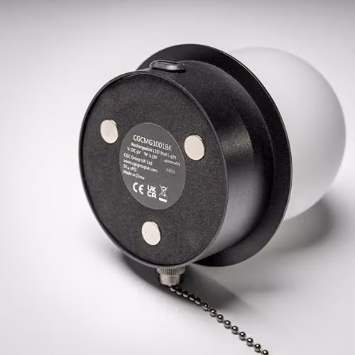 CGC Lighting Macie Black and White LED Rechargeable Magnetic USB Wireless Wall Light with Opal Glass Sphere Diffuser and Pull Cord Switch – 5