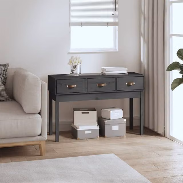 Berkfield Home Grey Rustic Solid Pine Console Table W/D/H: 114 x 40 x 75 cm
