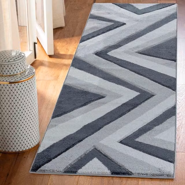 Desire Rugs Valencia Modern Wave Design Carved Area Rug Runner in Black and Grey, W: 60 cm, L: 220 cm