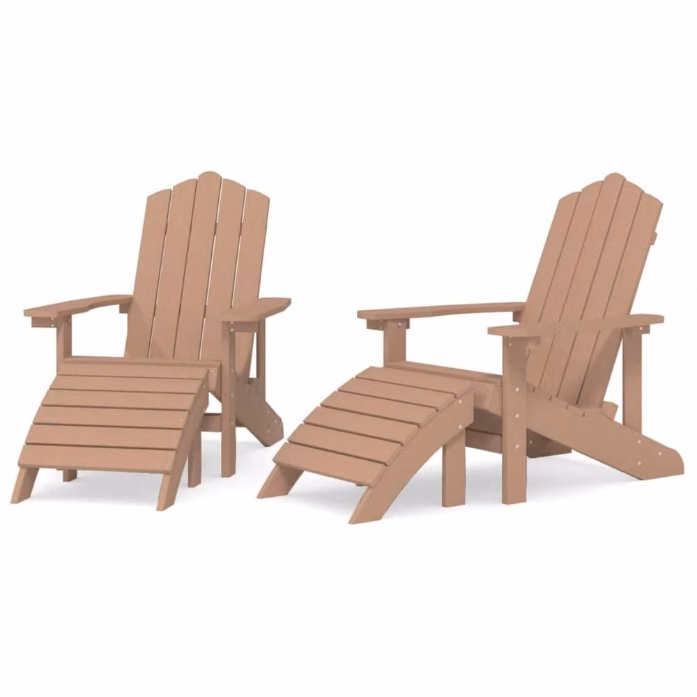 Berkfield Home Brown HDPE Adirondack Garden Chairs with Footstools, Set of 2 – 2