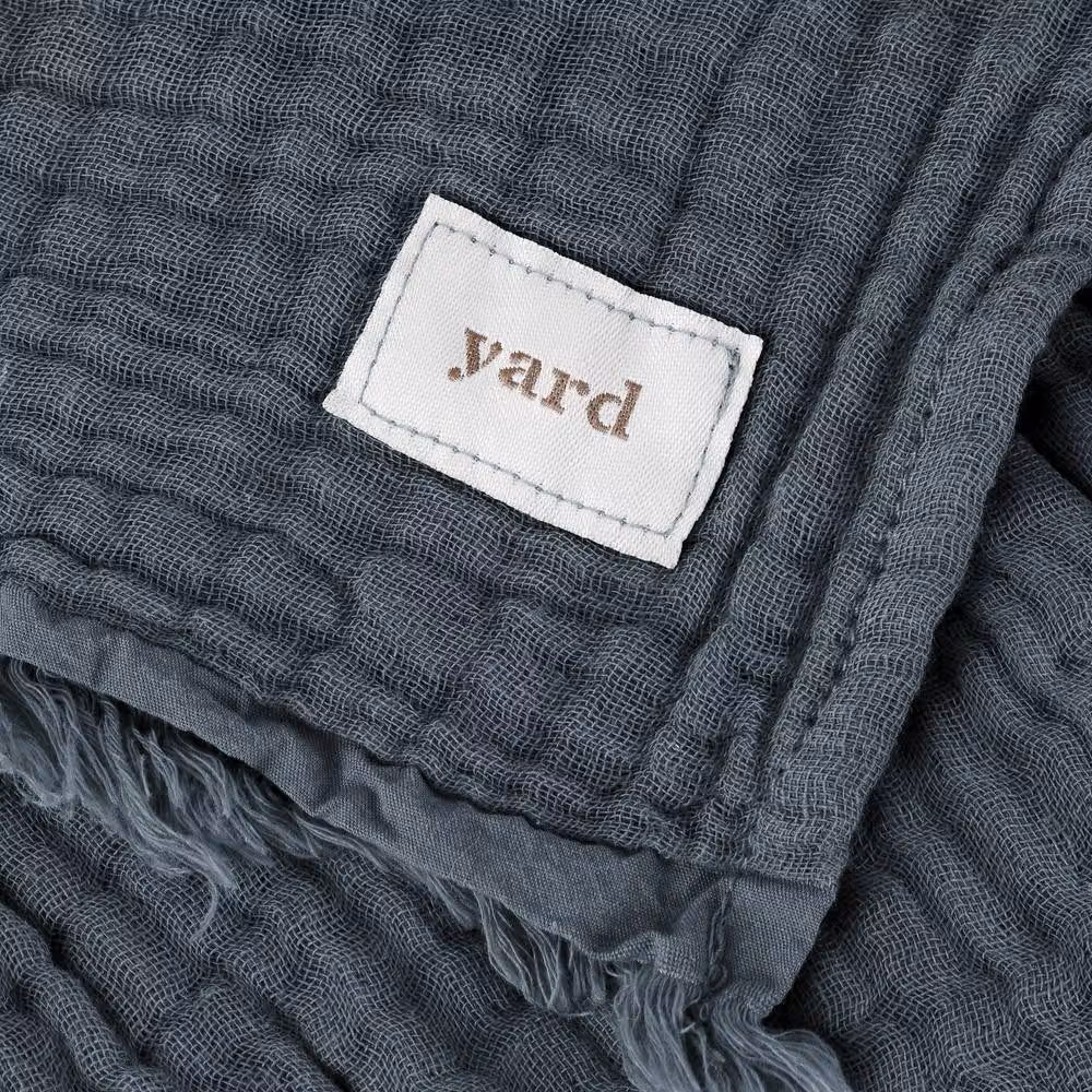 Yard Lark 100% Cotton Muslin Frayed Edge Throw in Dark Blue, W: 130 cm, D: 180 cm – 3