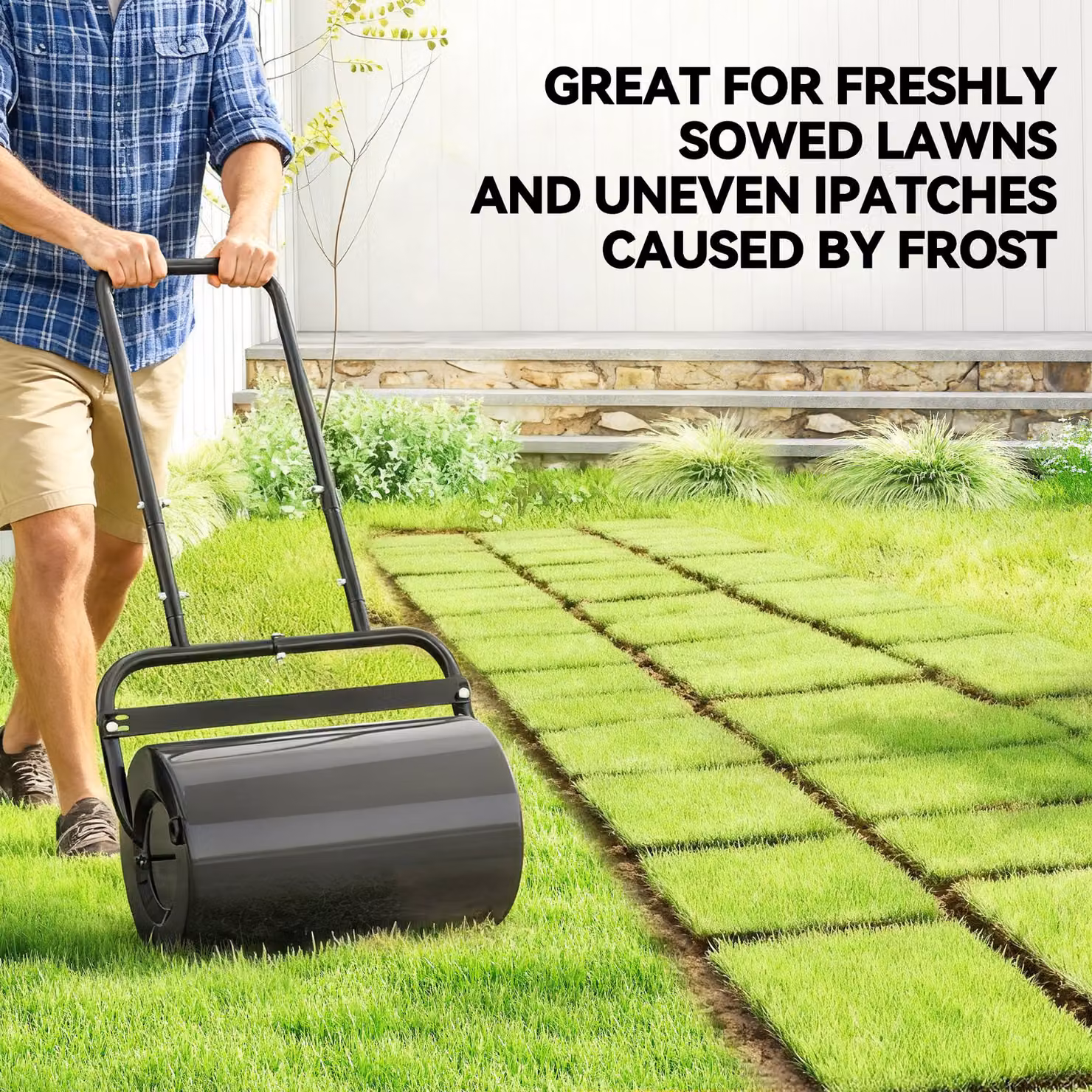 Outsunny Black Steel Fillable Cylinder Lawn Roller, 38L – 4