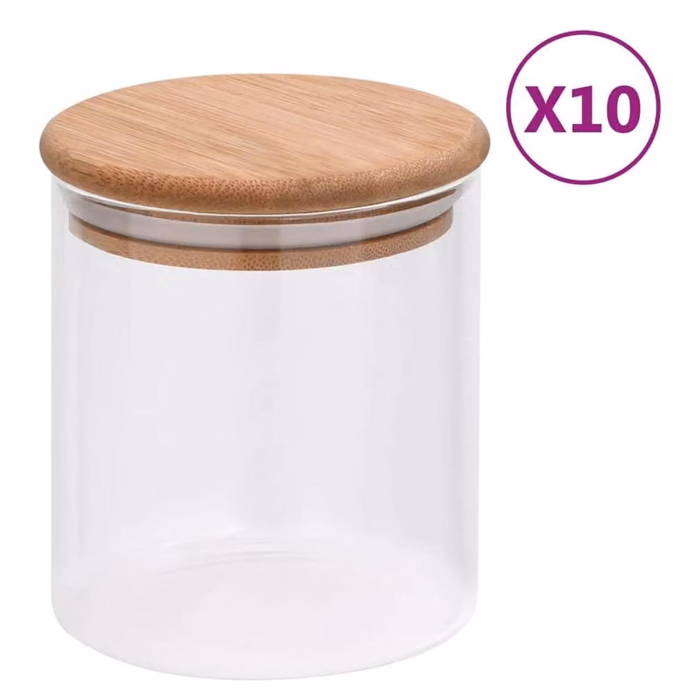Berkfield Home Storage Glass Jars with Bamboo Lids, 10 Pieces, 600 ml, Clear