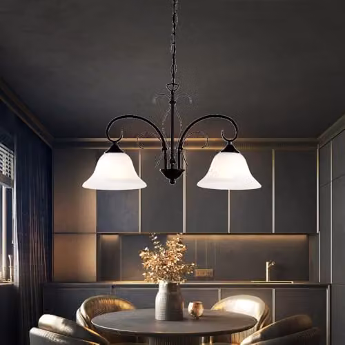 Netlighting Aries Multi Arm Pendant Ceiling Light with Brown Glass Shades and Chrome Metal Finish, 2x E27 – 3