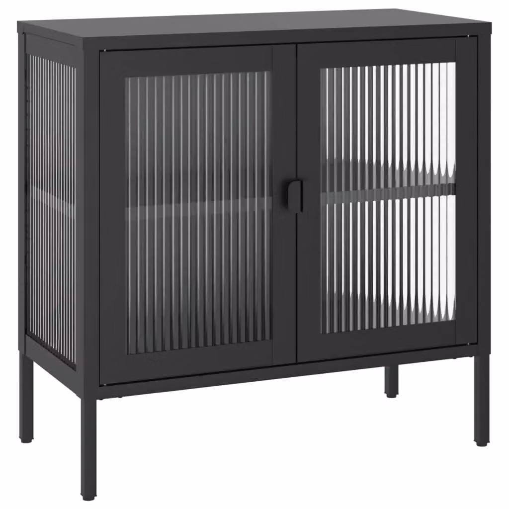 Berkfield Home Modern Black Sideboard with Glass and Metal, W/D/H: 70 x 35 x 70 cm – 2