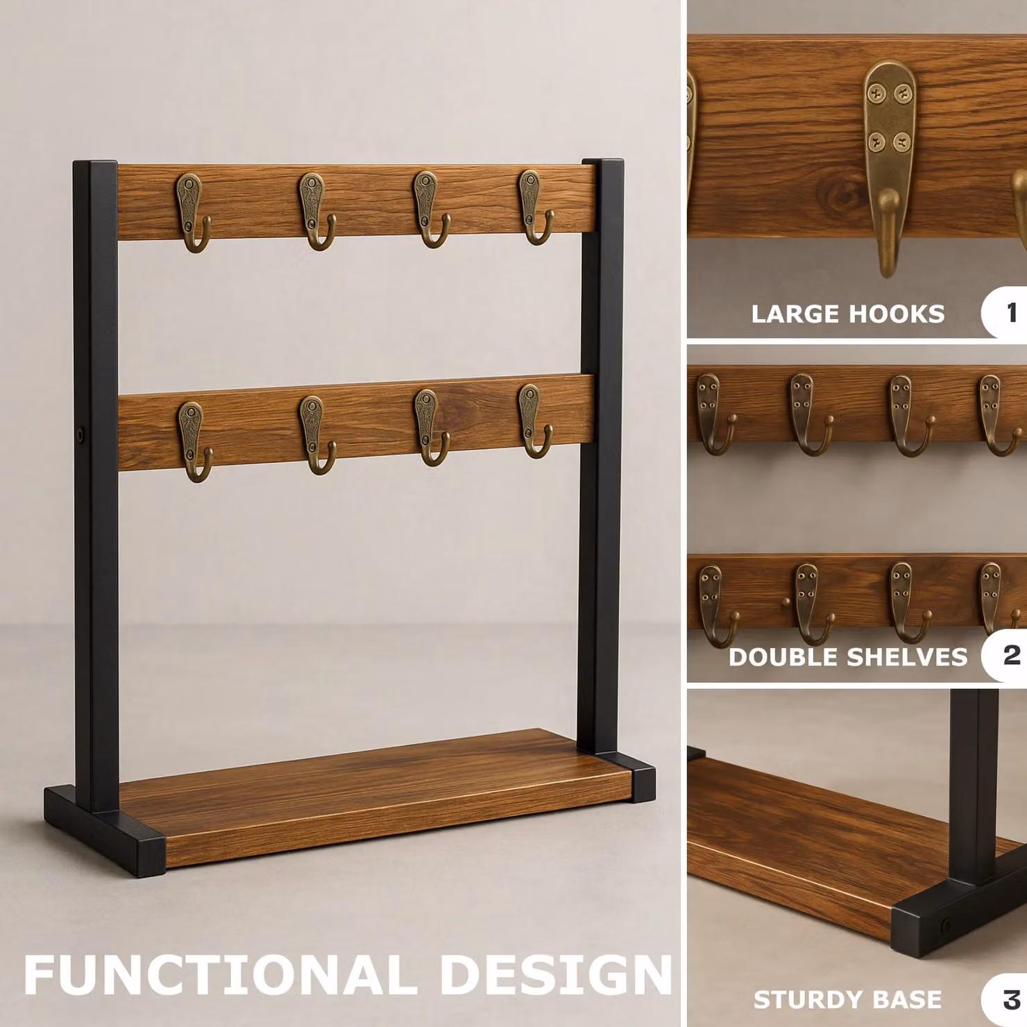 Rafaelo Mobilia Industrial Wooden Mug Holder Stand in Brown – 7
