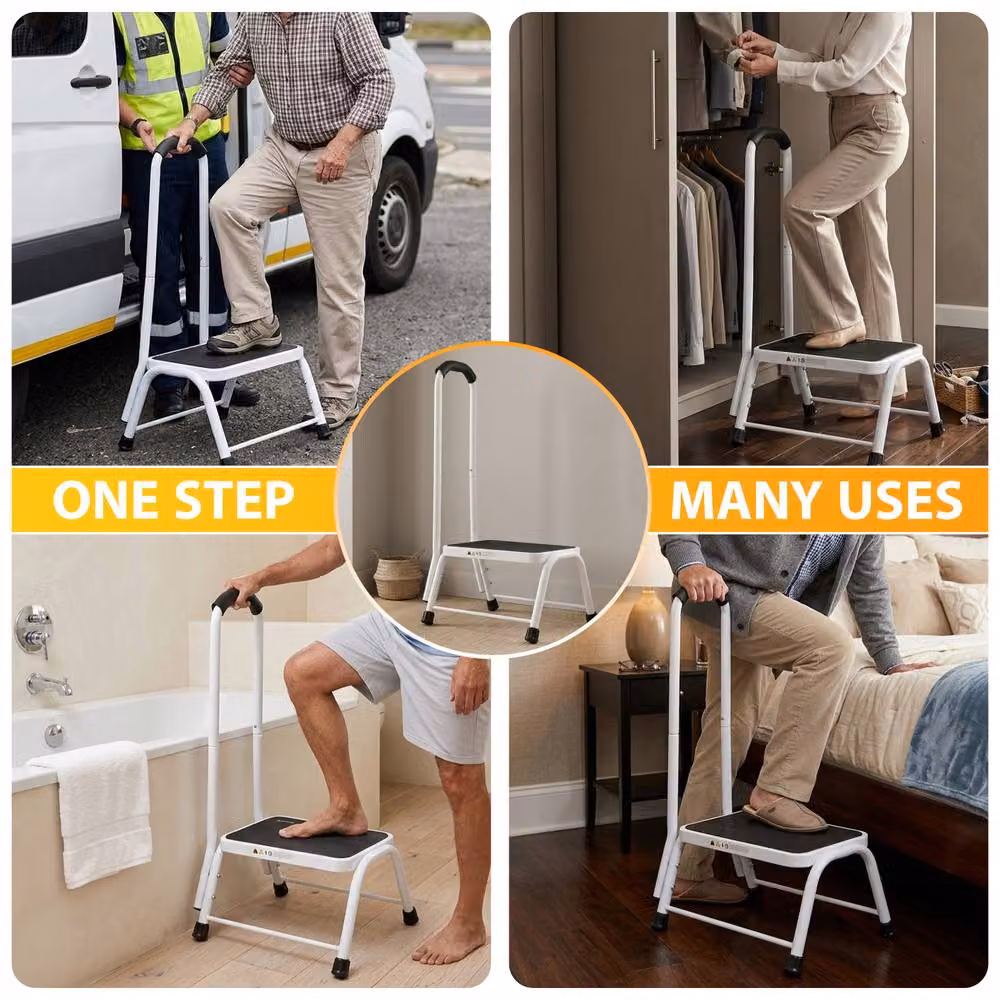 Crystals Non Slip Safety Step Stool Mobility Support Handrail Aid in White – 6
