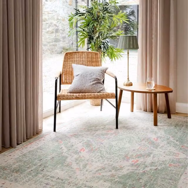 The Rug House Distressed Bordered Persian Medallion Oriental Area Rug, Green, W: 150 cm, D: 80 cm