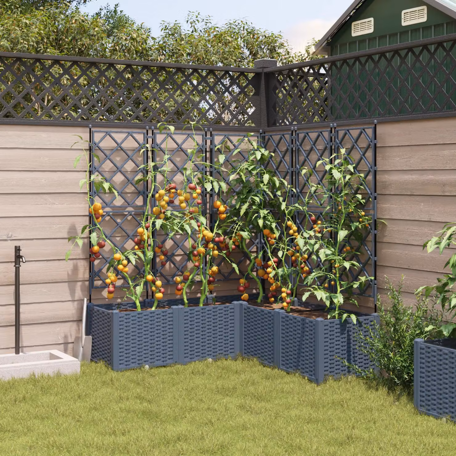 Berkfield Home Garden Planter with Trellis, 5 Pieces, Light Grey, W/D/H: 120 x 120 x 143 cm – 3