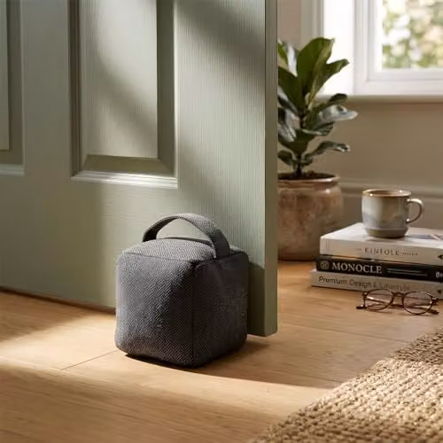 Nicola Spring Grey Herringbone Fabric Weighted Door Stop – 2