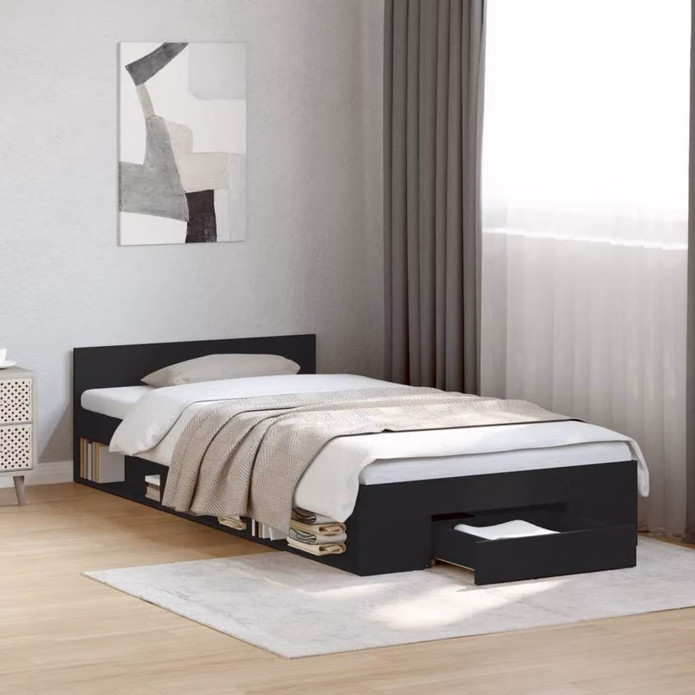 Berkfield Home Modern Bed Frame with Drawer in Black, W/D/H: 80 x 190 x 78 cm – 2