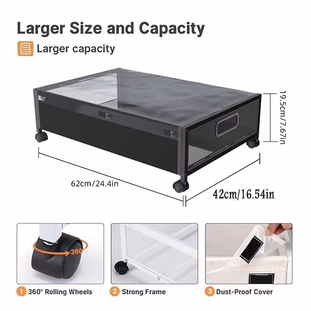 VOGREX 2-Pack Black Dustproof Underbed Storage Bins with Lids and Wheels – 2