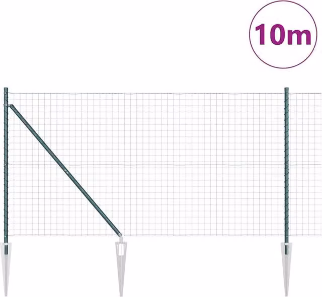 Berkfield Home Green Euro Fence with 7 Spike Posts, Galvanised Steel, W: 10 m, H: 1.4 m – 1