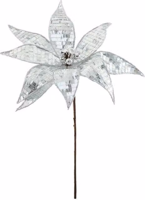 KDMD Single Sequin Poinsettia in Silver, 40 cm, 2 Pack