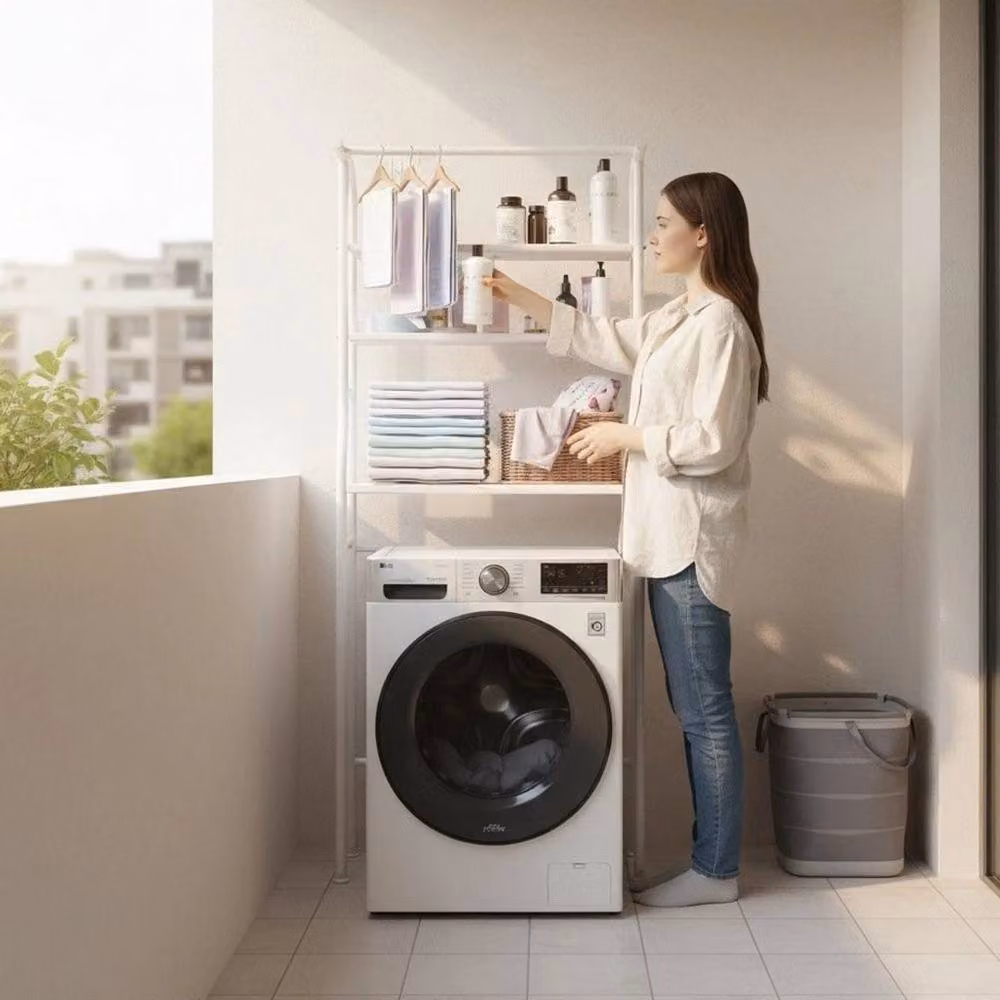 KORVIXA 3 Tier Metal Washing Machine Storage Rack and Bathroom Shelf in White – 2
