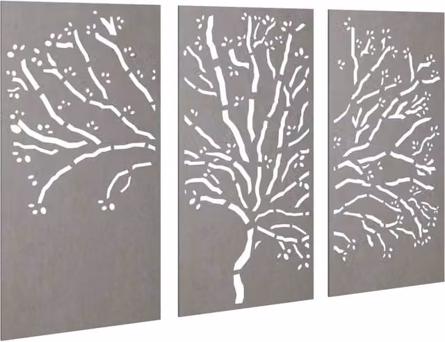 Berkfield Home Garden 3 Piece Brown Corten Steel Floral Wall Decorations, W: 105 cm, H: 55 cm – 1