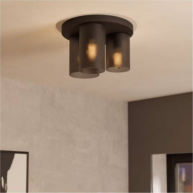 Loops Modern Black Metal and Glass Cylinder Ceiling Light