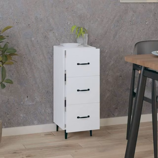 Berkfield Home White Modern Sideboard in Engineered Wood, W/D/H: 34.5 x 34 x 90 cm