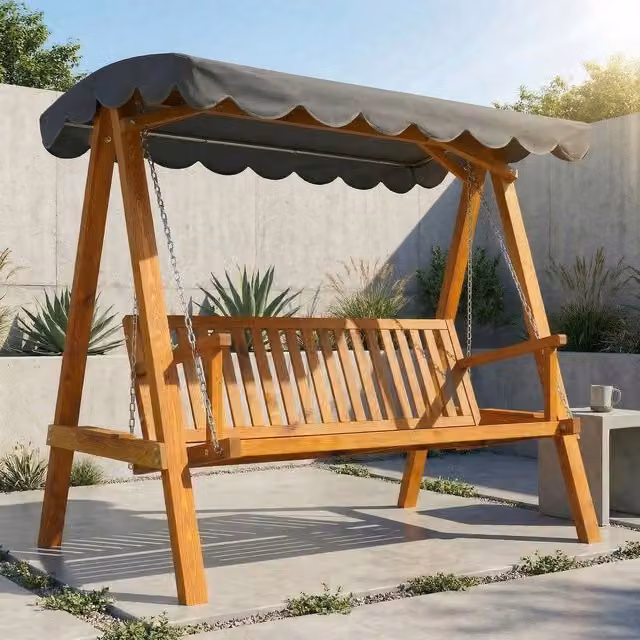 Outsunny 3 Seater Modern Garden Swing Seat with UV-Resistant Sun Canopy in Brown and Grey