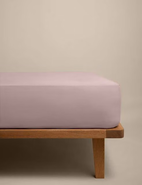 M&S Cotton Rich Breathable Fitted Sheet, Pink, W: 120 cm, L: 200 cm