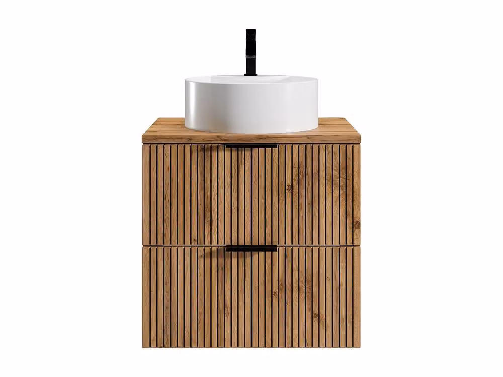 Vente-unique Striped Wall-Mounted Bathroom Vanity Unit with Round Ceramic Basin in Black, Light Oak and White, W/D/H: 60 x 46 x 57 cm – 2