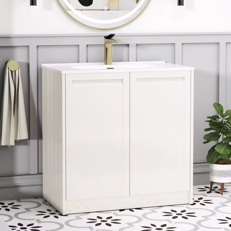 Royal Bathrooms Elmore Traditional Floor Standing 2 Door Vanity Unit with Ceramic Basin, Classic White