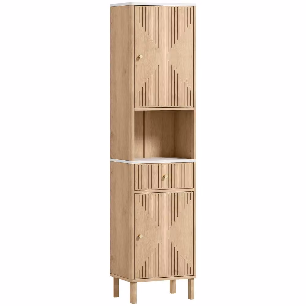 Wyld Haus Fasu Slim Tall Bathroom Cabinet in Light Oak with Soft Close Drawer and Internal Shelves, H 168.0 cm x W 41.5 cm – 2