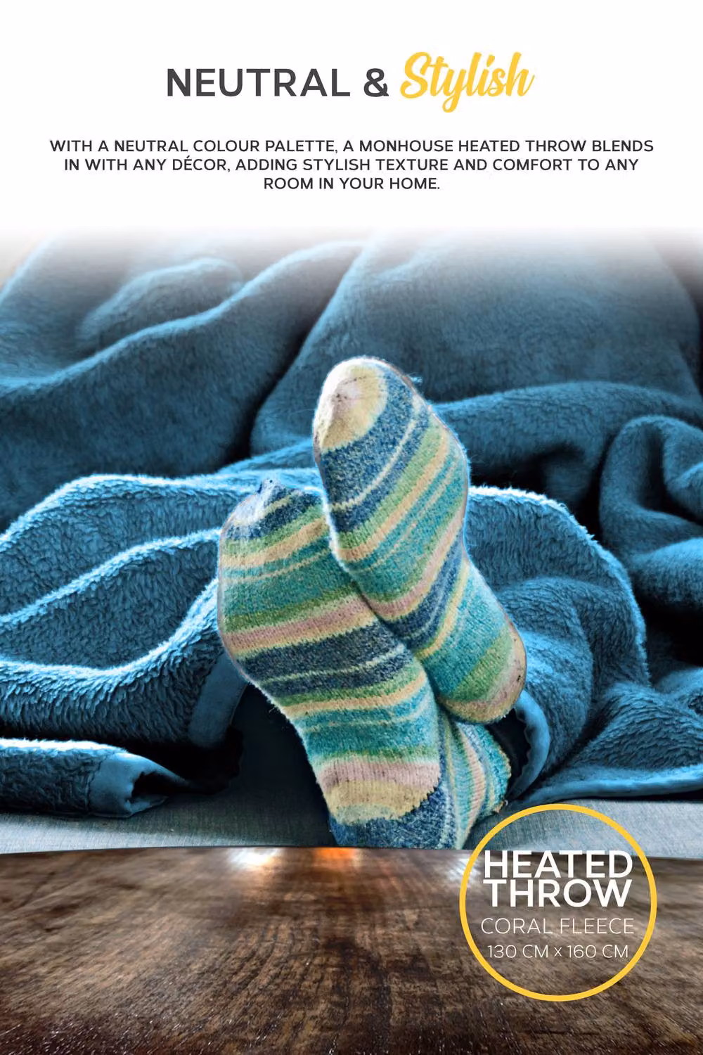 MONHOUSE Heated Electric Fleece Throw Blanket in Teal with 9 Heat Settings and 9H Timer, Single Size – 4