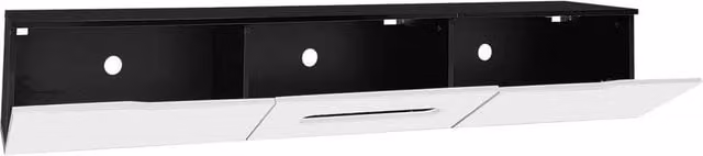 FORGEVIO Modern Wall Mounted Floating TV Unit in Black Glossy MDF with Integrated Lighting and Soft Close Drawers, W/D/H: 180 x 35 x 30 cm