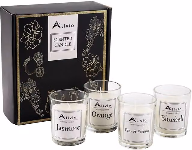Alivio 4-Piece White Natural Soy Wax Aromatherapy Scented Votive Candles for Home Relaxation