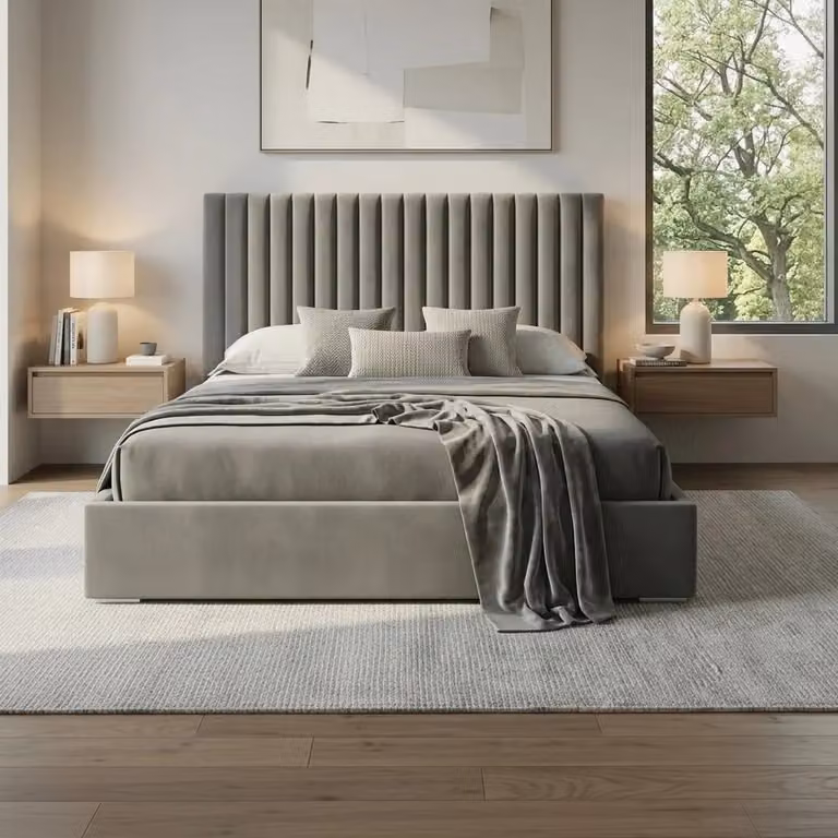 Beds NK Ltd Halo Upholstered Fabric Bed Frame in Grey