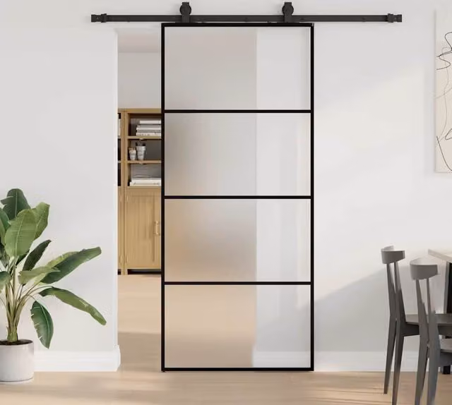 Berkfield Home Modern Sliding Glass Door with Hardware Set in Black, W: 90 cm, H: 205 cm