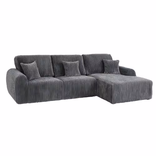 Furnishings For Less UK Vinci 4 Seater L Shaped Corner Sofa in Grey Jumbo Cord, Right Hand Facing, W/D/H: 290 x 175 x 90 cm – 1