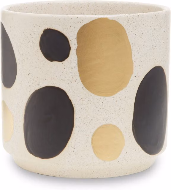 Orsina Speckled White Ceramic Planter, Modern Round Tabletop Pot